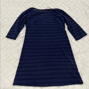 Trina Turk Blue Sheath Dress with Ribbed Texture and 3/4 Raglan Sleeves